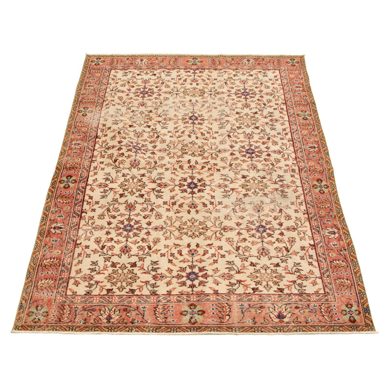 Tapis décoratif Ivoire en laine noué à la main de conception unique 5 pi 1 po x 8 pi 6 po Deserey