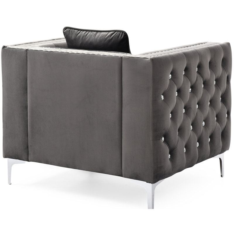 Chaise en velours gris enchanteur, pieds en acier chromé, chaise de luxe à assemblage rapide avec pieds capitonnés de luxe, pieds stables