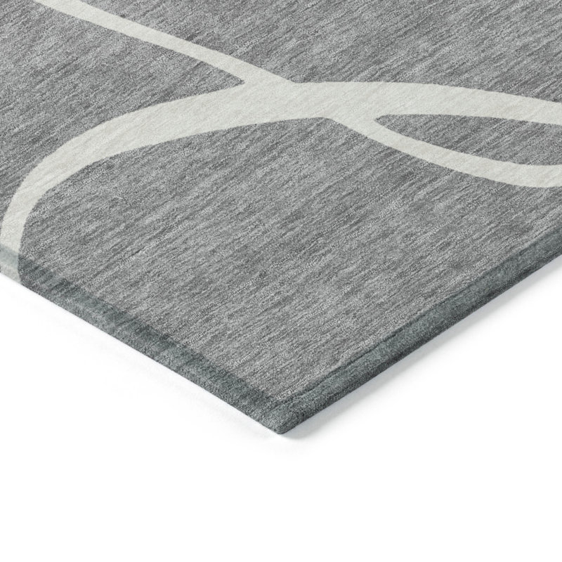 3' X 5' Gray And Ivory Abstract Washable Indoor Outdoor Area Rug