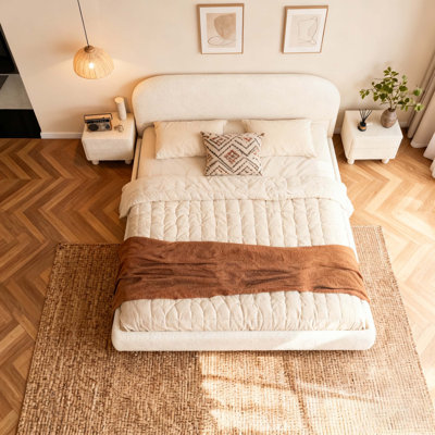 Cream Style Fabric Upholstered Bed, Simple Modern Bedroom Double Bed,King