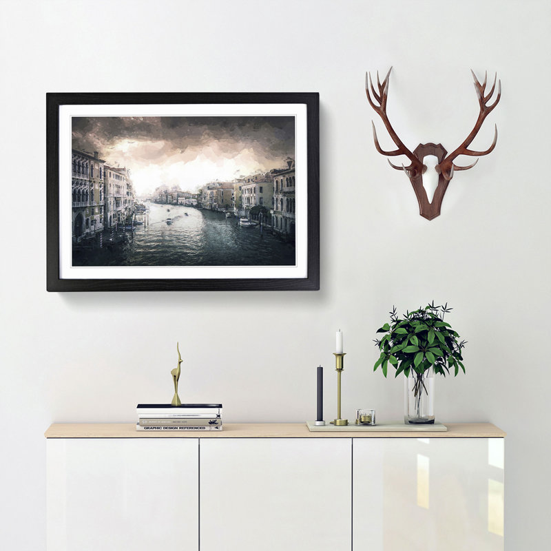 The Grand Canal in Venice Italy in Abstract - Picture Frame Graphic Art Print, Black Framed, 27cm H x 36cm W x 2cm D