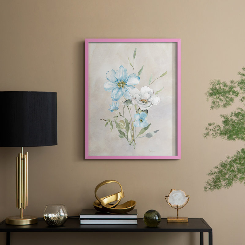 Détail dans la prairie I, reproduction encadrée - bois massif, H 21 po x l 17 po, Rose