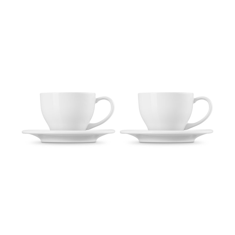 Le Creuset Stoneware London Cappuccino Mugs And Saucers, Set Of 2 7 Oz. Each White