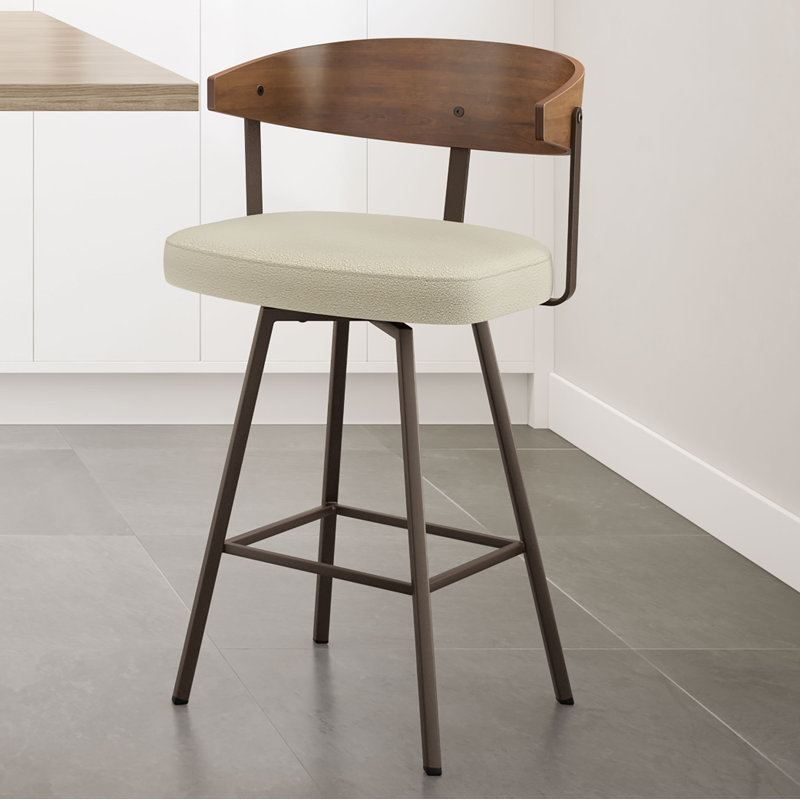 Tabouret de bar et de comptoir pivotant avec dossier en bois Amir, Tabouret de comptoir (siège d'une hauteur de 25,2
