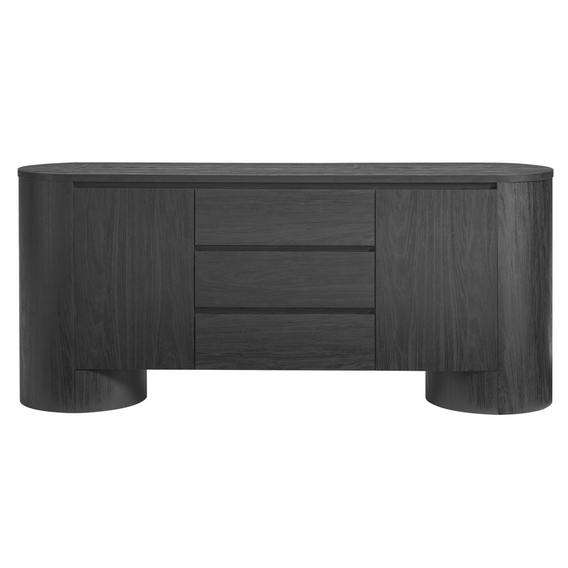 Duval 71" Rounded Sideboard Storage Cabinet, Black