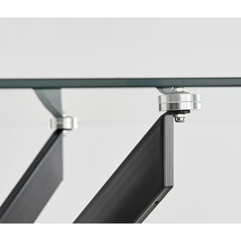 Lenworth Modern Rectangular 4 or 6 Seat Dining Table in Glass and Chrome - Kitchen Table, 35.4'' W X 59'' L