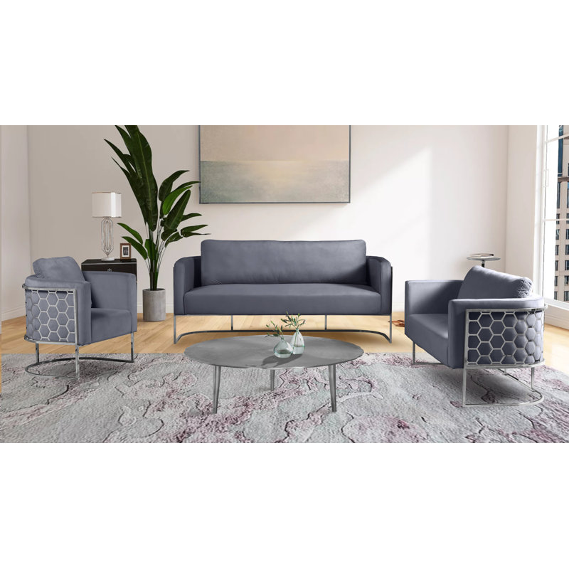 Fauteuil Casa, Velours gris velours, Argent