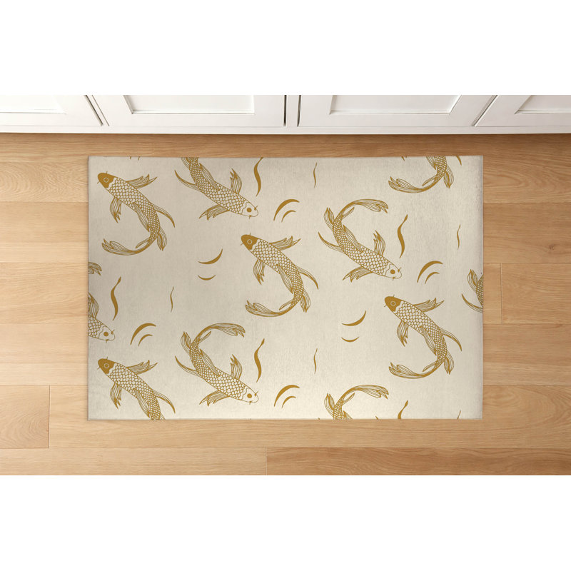 Tapis de cuisine Koi Fish, Rectangle 2' x 3', Golden Ochre Animal Print