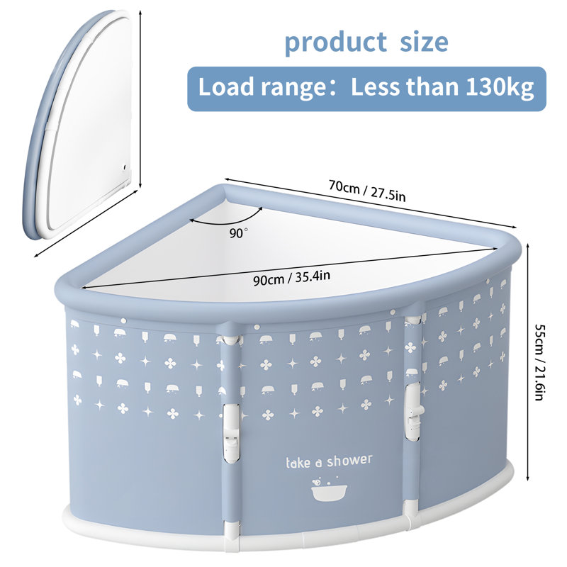 Fan-shaped Foldable Bathtub, Portable Bathtub for Adult, Large Collapsible Tub, Freestanding Surround Collapsible Tub, Effortless Folding Corner Bathtub