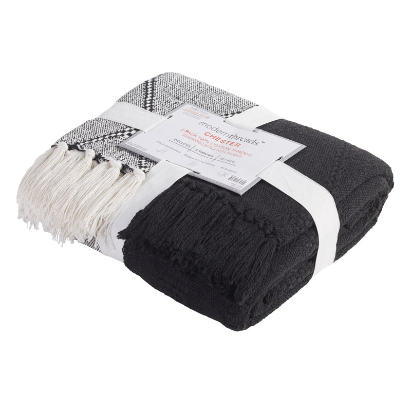 Jeté 100% coton Chester, Noir