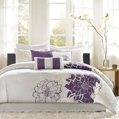 Printed Cotton Comforter Twin/Twin Xl - Purple With Classic Pillows & Triangle