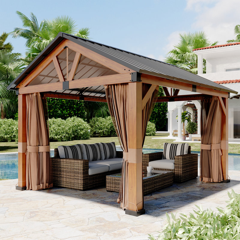 Galvanized Steel Roof Gazebo with Curtains and Ceiling Hook