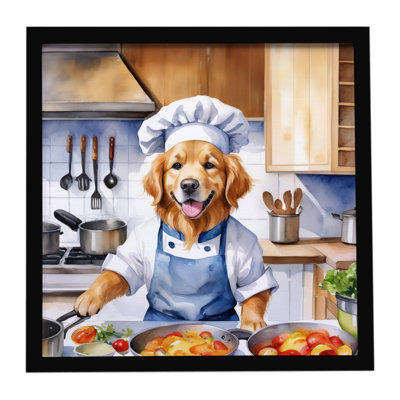Golden Retriever The Chef Framed Metal Print