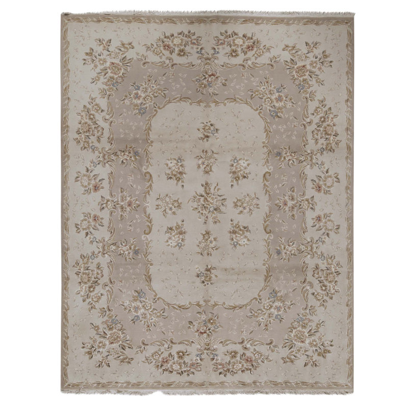 Hand Knotted Oriental Area Rug in Beige