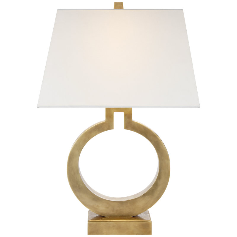 Ring Table Lamp, Antique Burnished Brass, 27" H x 18" W x 18" D, Linen