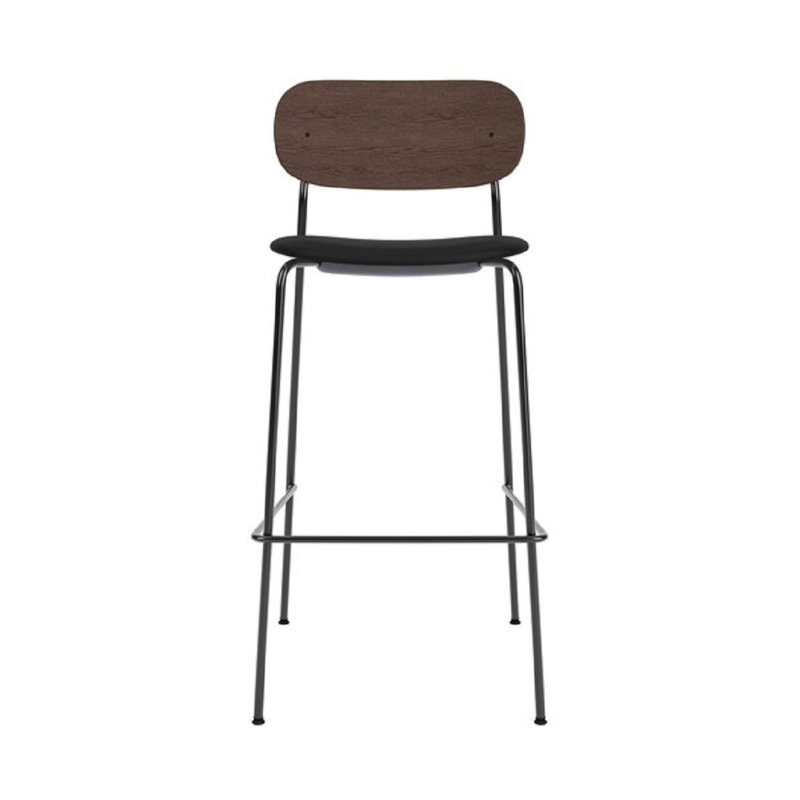 Co Upholstered Stool with Metal Frame, Dark Brown/Black, Black Leather