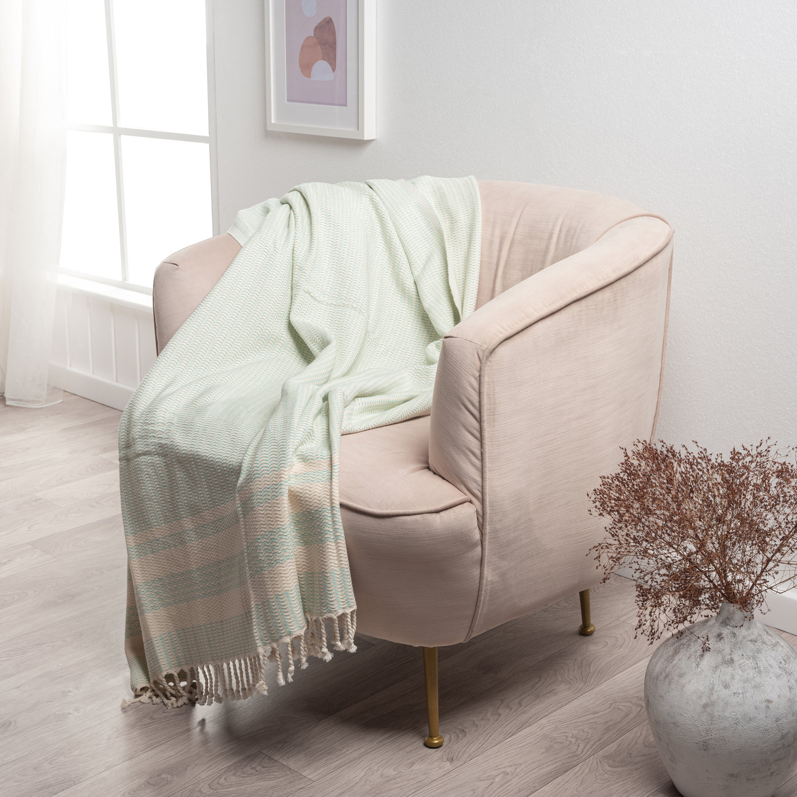 Dacion 100% Turkish Cotton Throw, Green Striped