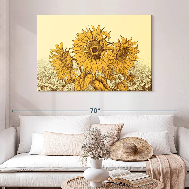 Champ de tournesols rétro Alvord, H 32 po x l 48 po