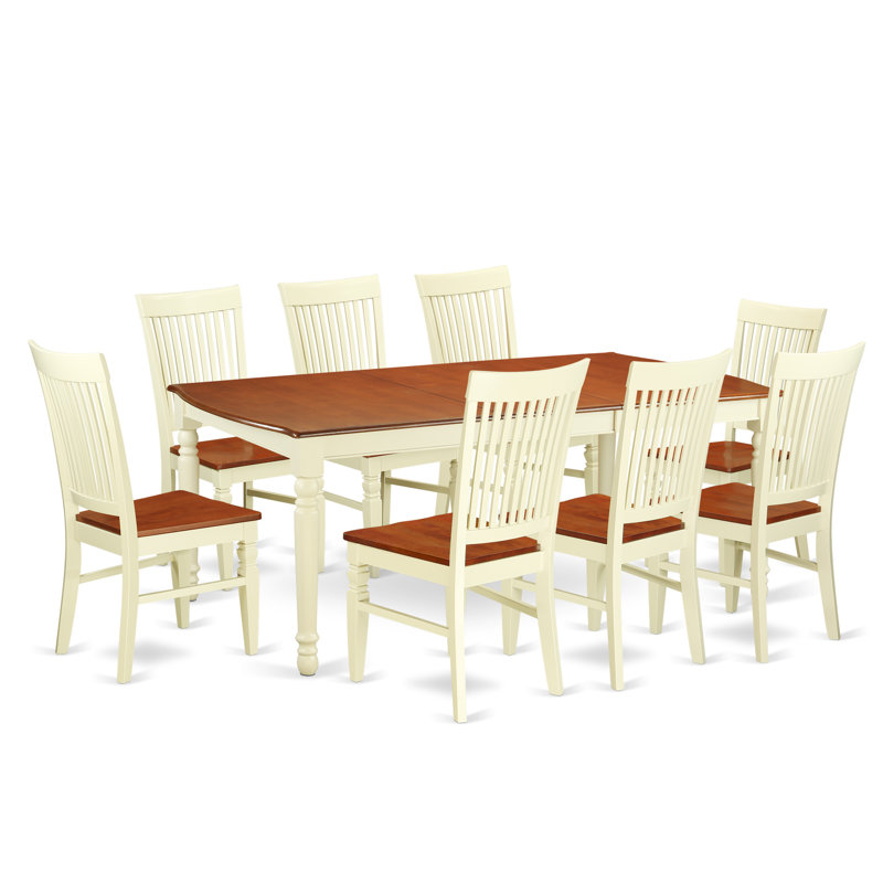 L'ensemble de mobilier de salle à manger 9 pièces comprend une table de cuisine rectangulaire avec rallonge papillon et 8 chaises de salle à manger, babeurre et cerise