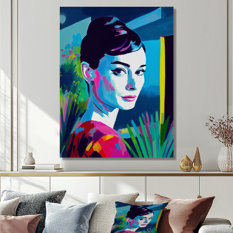 «The Audrey Look Retro Beauty - Woman Pop», art mural, Toile tendue, H 40 po x l 30 po