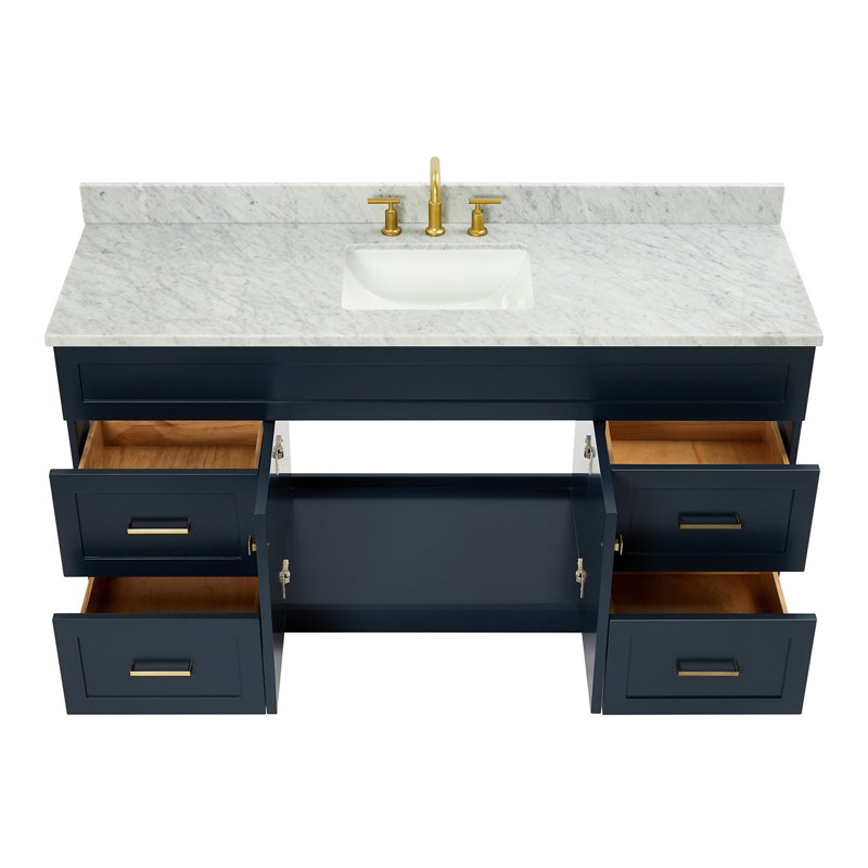 Partham 67" Single Pedestal Bathroom Vanity with Carrara Marble Top, Bleu