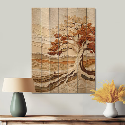 Autumn Roots Of Baobab Tree II - Traditional Brown Wood Print On Natural Pine Wood