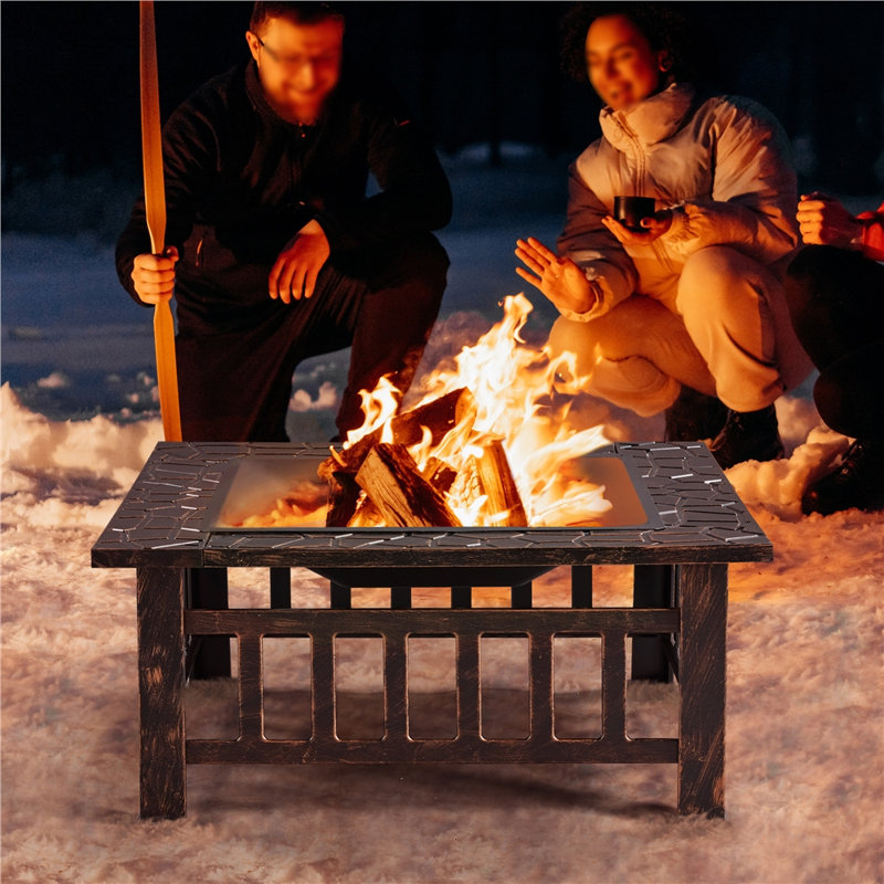Hearthfolk Square Charcoal and Wood Burning Fire Pit, Copper, 80.5cm L x 80.5cm W x 49.5cm H