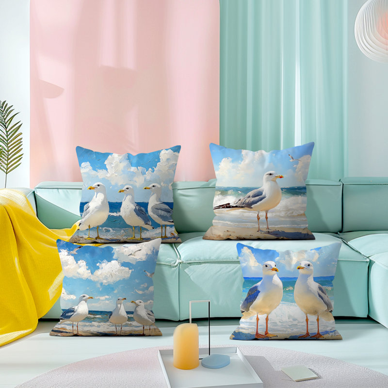 4 housses de coussin décoratives motif oiseau de mer