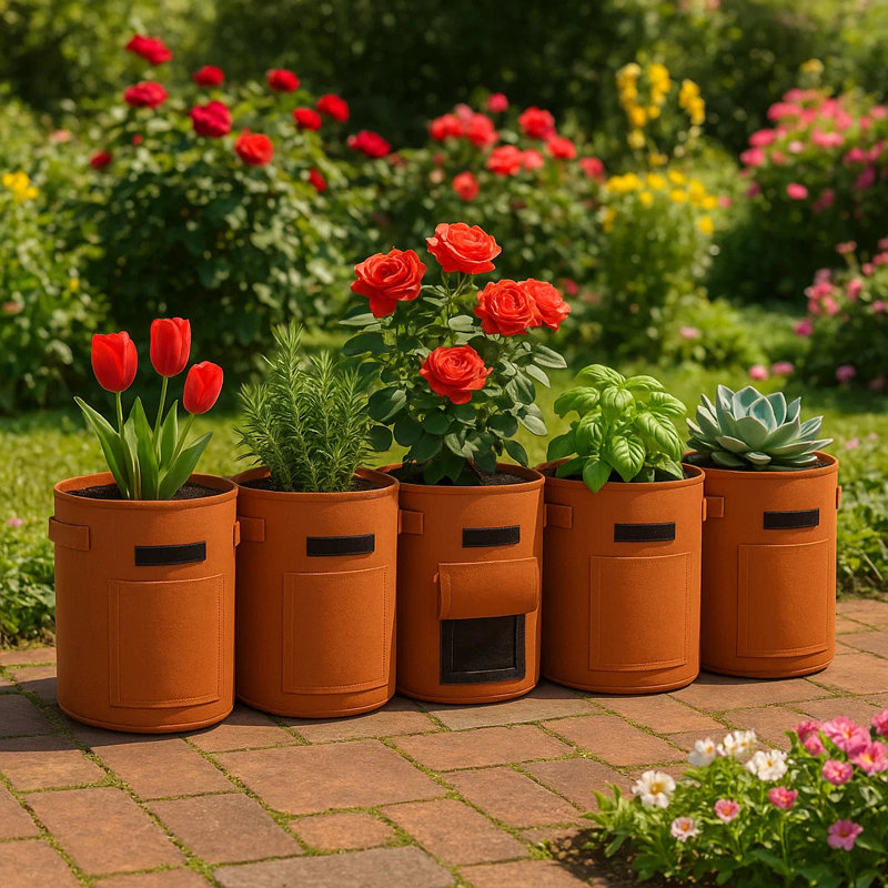 13.8″ 7-Gallon Orange Ginger Fabric Grow Bag with Side Window – Potato Planting Planter Pot with Harvest Flap for Vegetables & Root Crops
