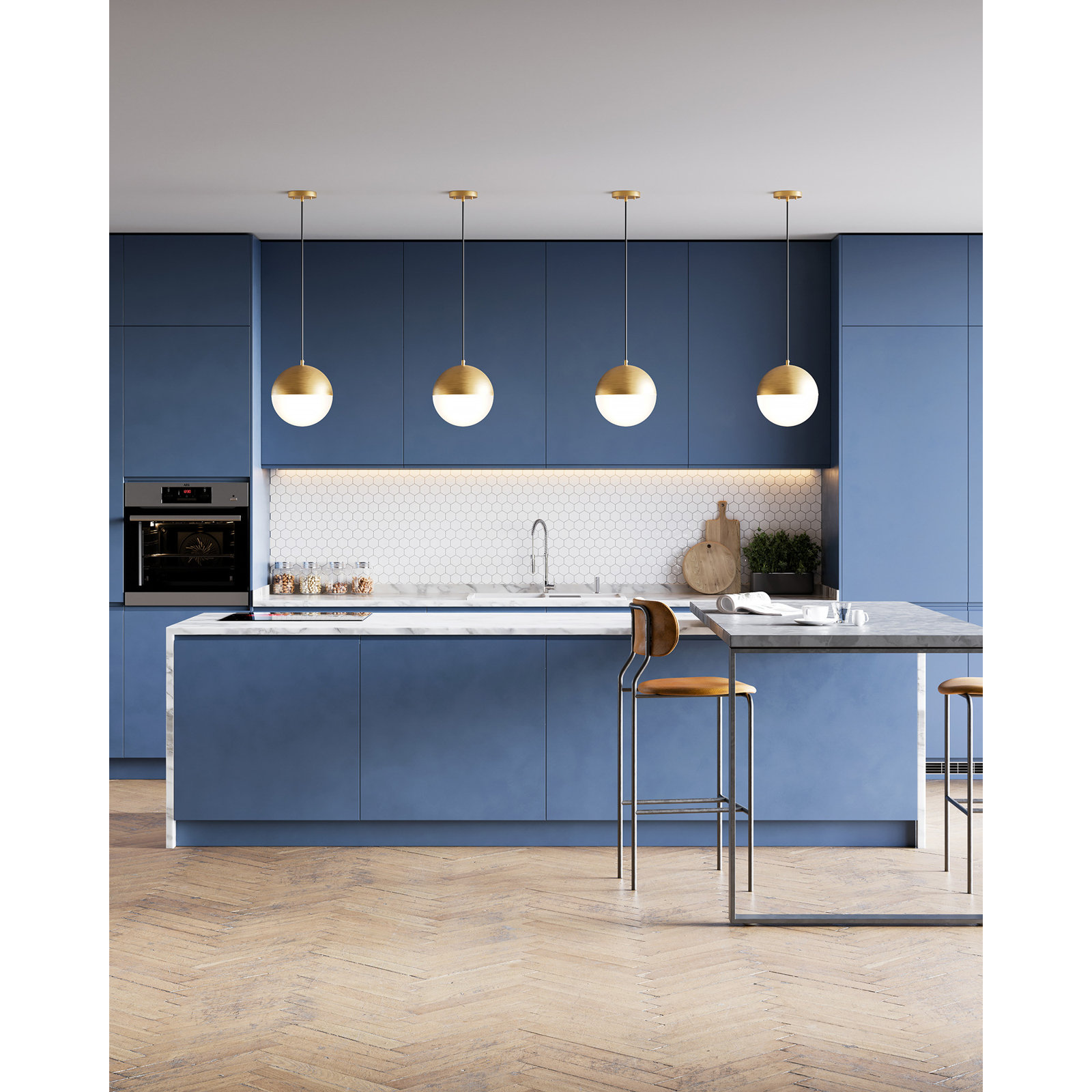 Monae Single Light Glass Dimmable LED Pendant, 10.88" H x 10" W x 10" D, Brushed Gold