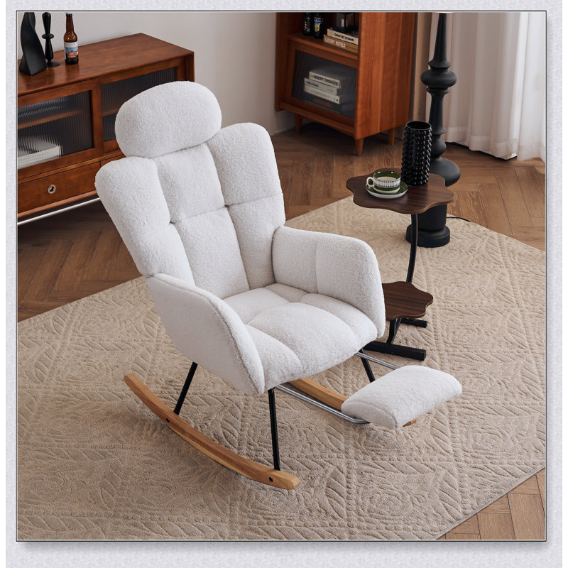 Chaise berçante rembourrée en tissu avec coussin et repose-pieds Teddy