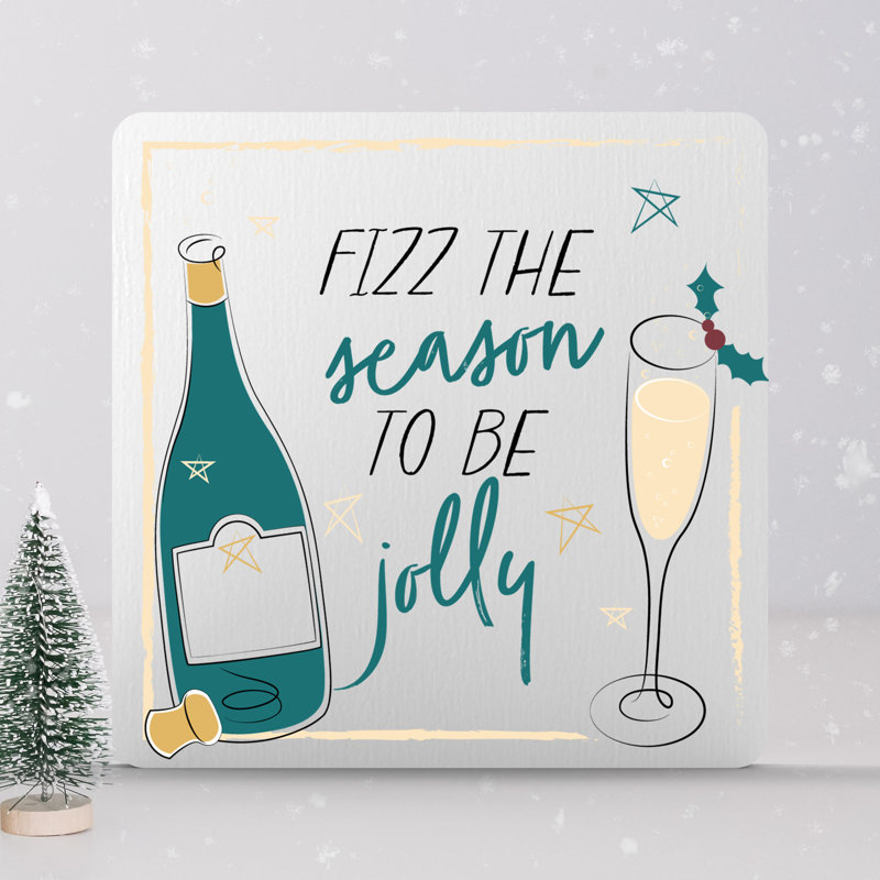 Alcohol Fizz the Season to Be Jolly Square Ceramic Block