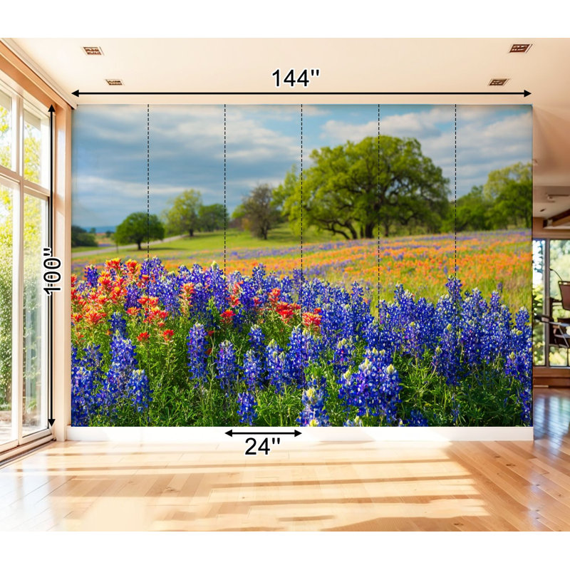 Papier peint adhésif pelez et collez fleurs sauvages du Texas Awash matin soleil art mural auto-adhésif et amovible