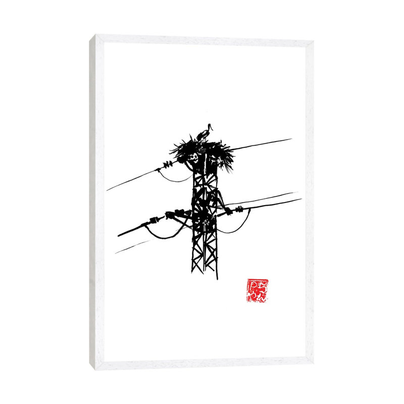 Stork Nest by Péchane - Painting on Canvas, 66.04 cm H x 45.72 cm W, White Framed