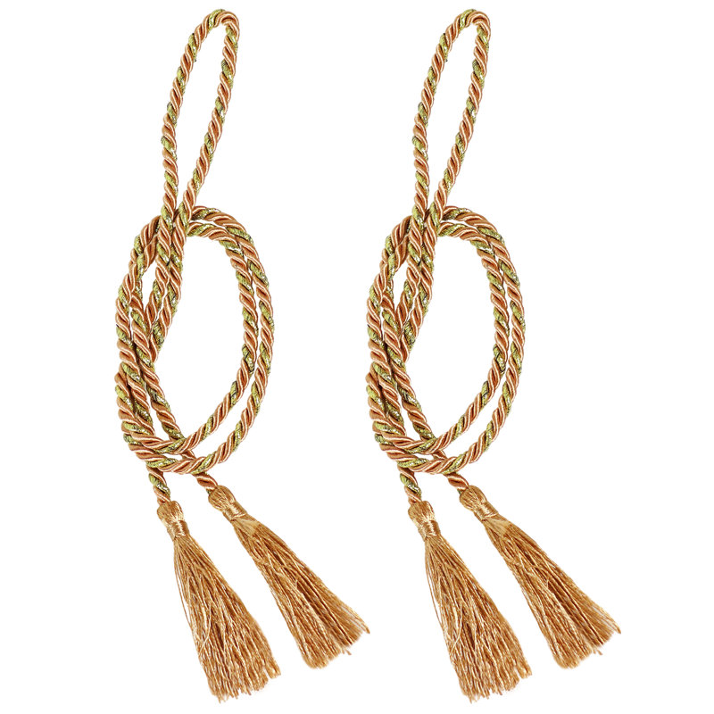 Amirrah Traditional Tassel Polyester Rope Curtain Panel Tiebacks - Gold, Gold, 2