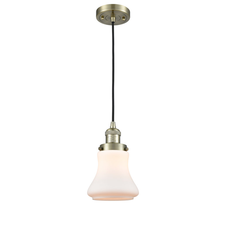 Luminaire suspendu en forme de cloche à 1 lumière Edda, Blanc mat, Laiton antique, Ampoule non incluse