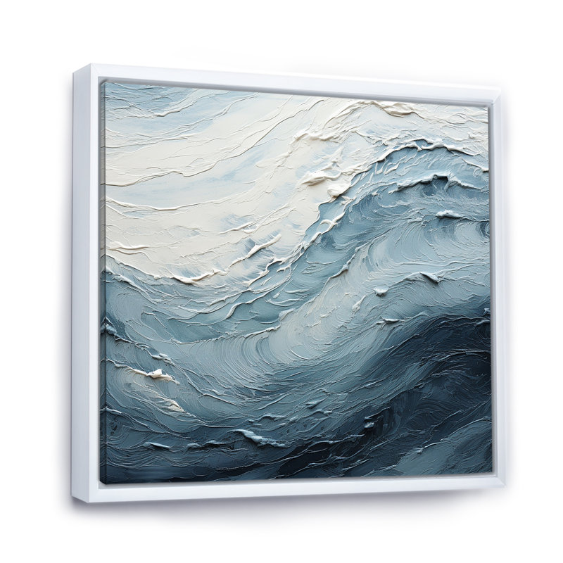 Minimalisme, peinture noire et bleue, vague II, H 36 po x l 36 po x P 1,5 po, Cadre flottant blanc