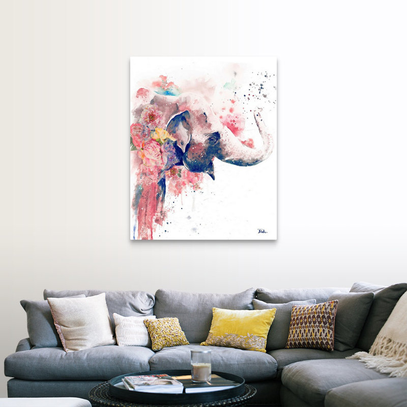«Floral Water Elephant» par Patricia Pinto, reproduction d'art sur toile, H 45 po x l 36 po x P 1,25 po, Toile tendue