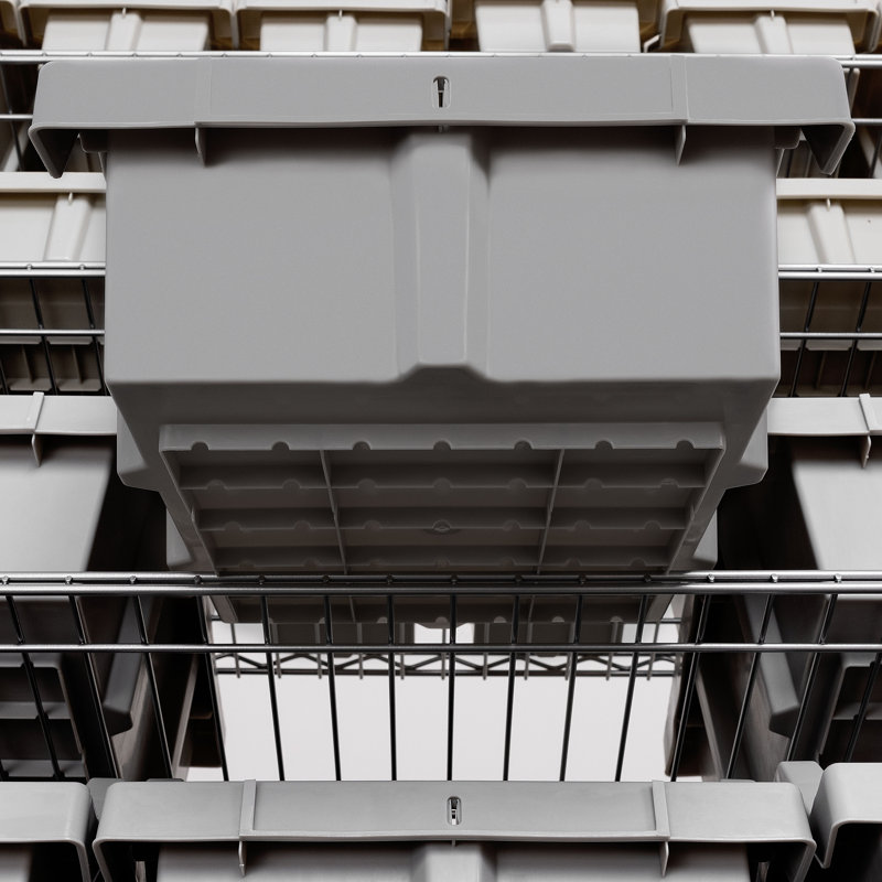 Extra-Wide Gray Steel 7-Tier Bin Rack with 21 Bins