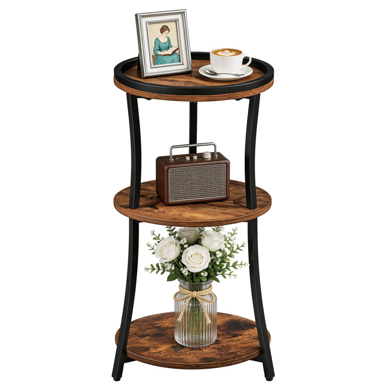 11.8" Round End Table with 3-Tier Storage Shelves