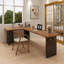 Bureau brun en bois massif en forme de L + fer-108066730-108066733