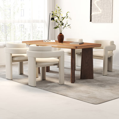 Modern Rectangular Dining Set With Upholstered Chairs With Backrest And Armrest