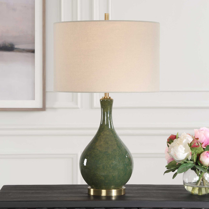 Lampe de table en céramique Cassville, Green, Beige