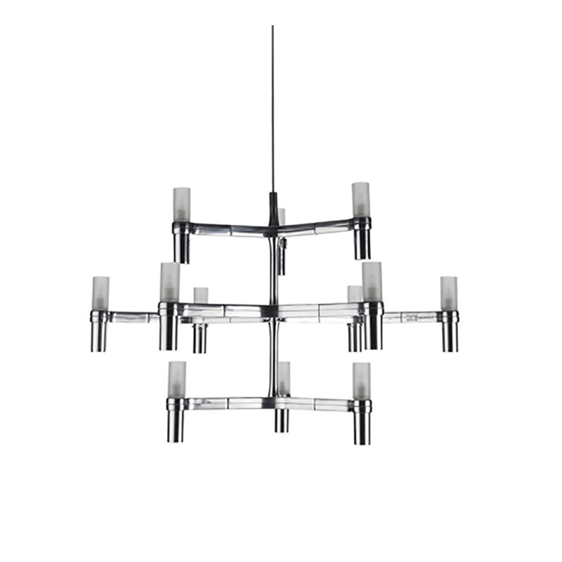 Lustre linéaire moderne 12 lumières Bouknight Spoutnik, Argent poli, Non