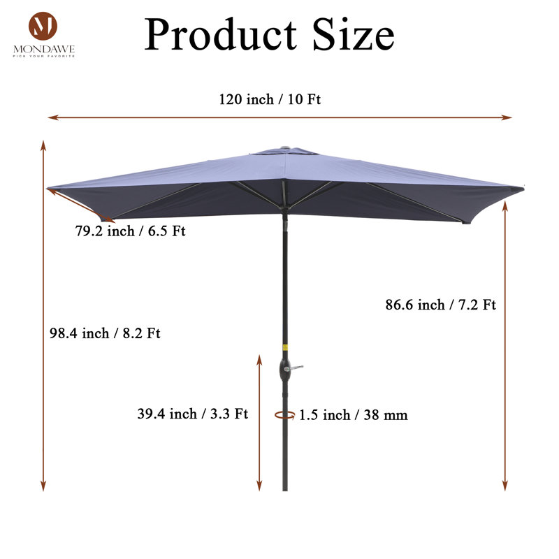 10ft Navy Blue Rectangular Aluminum Market Patio Umbrella