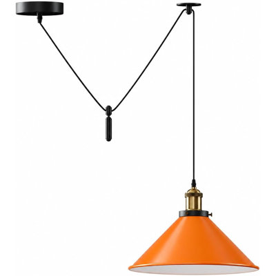 Luminaire suspendu industriel, abat-jour conique en métal 8,66 po, cordon réglable de 78,74 po, lampe de plafond E26 avec poids de poulie et crochet pour îlot de cuisine, salle à manger, chambre à coucher, café
