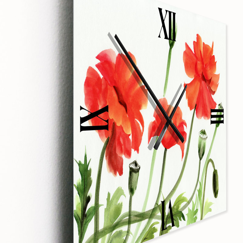 Vintage Red Poppies III - Horloge murale traditionnelle, Grand