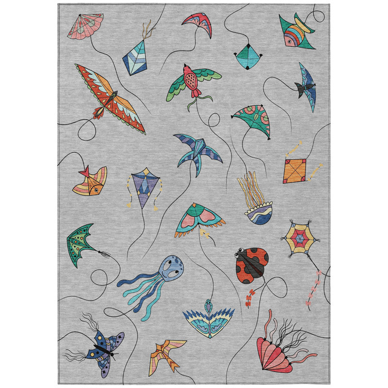 Machine Washable Indoor/Outdoor Chantille ACN2659 Kids Rug, Gray, 2'6" x 3'10"