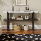 54" Modern Console Table With Rubber Wood Frame & Marble-Effect Top, Elegant Sofa Table, Retro Entryway Table, Hallway Table For Living Room Home Office