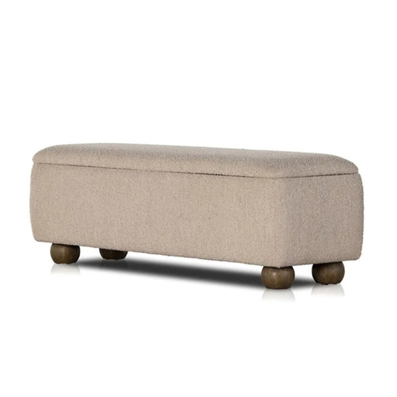 Rounded-Shaped Lambswool Solid Wood Storage Ottoman